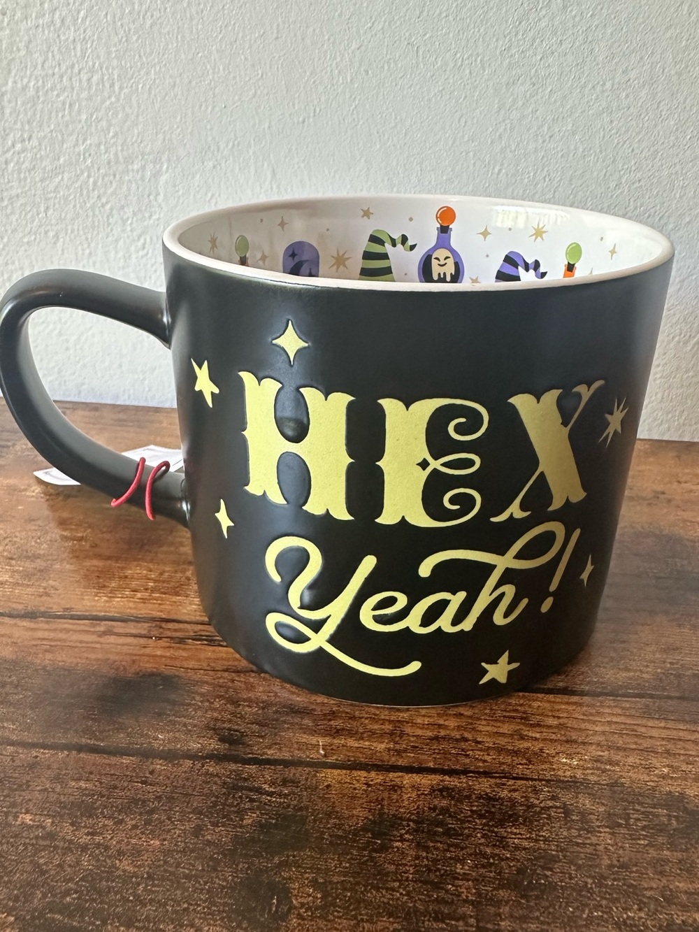 Hex Yeah! Black Ceramic Spell Mug with Witchy Interior 19oz NWT - Picture 3 of 5
